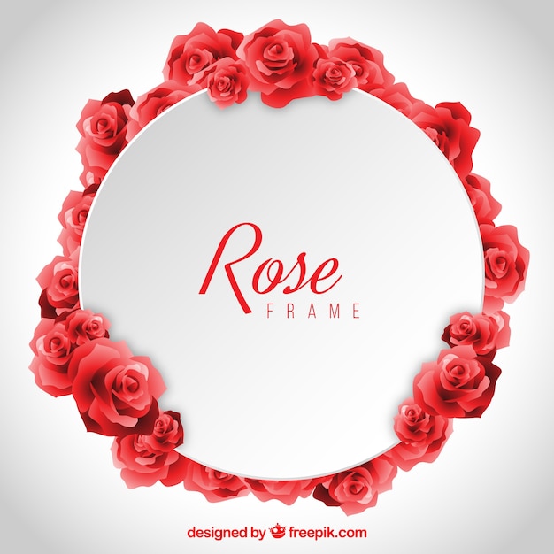 Round frame of realistic red roses