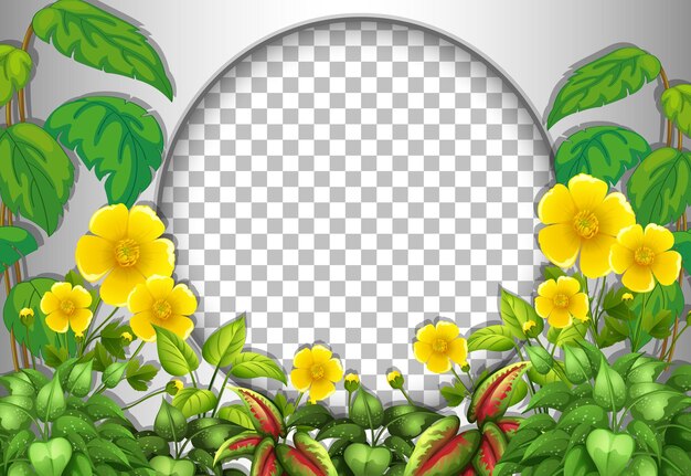 Round frame transparent with tropical flower and leaves template