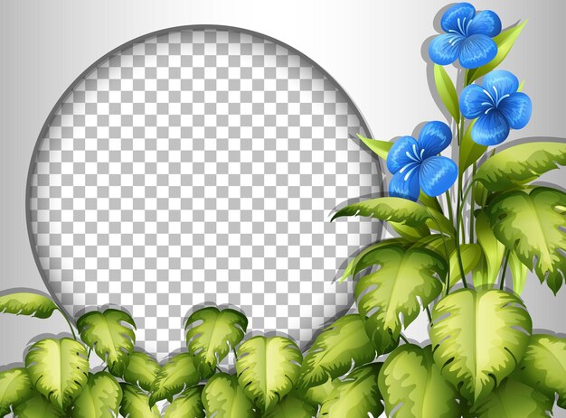 Round frame transparent with tropical flowers and leaves template