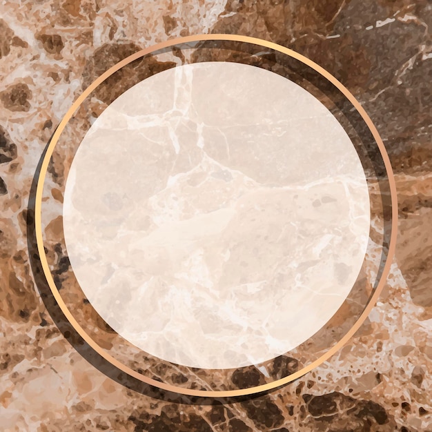 Free Vector round gold frame on brown marble background