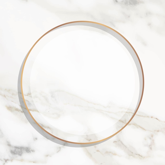 Round gold frame on white marble background vector