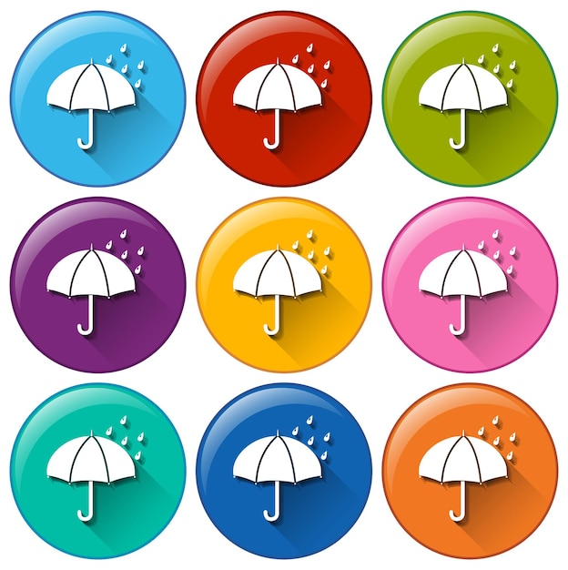 Round icons with a rainy weather