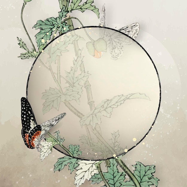 Free Vector round leafy butterfly frame