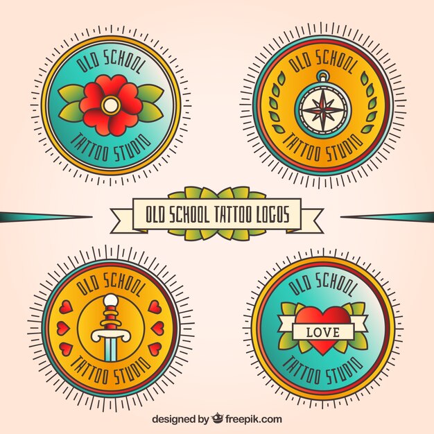 Round logos tattoo in retro style 