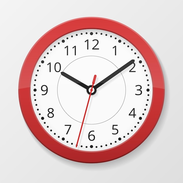 Free Vector round wall quartz clock in red color isolated on white background