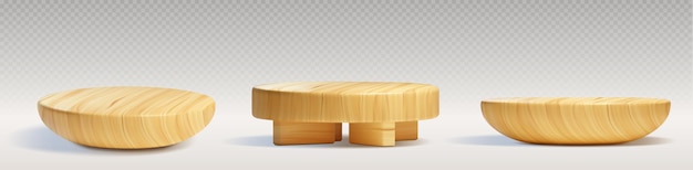 Free Vector round wooden podiums for product presentation