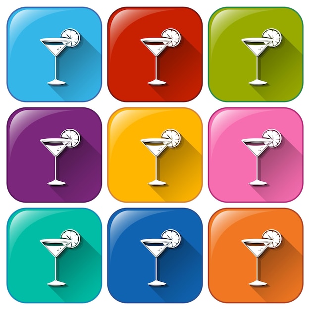 Rounded buttons with cocktail drinks