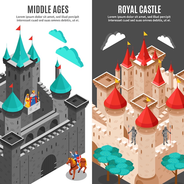 Free Vector royal castle vertical banner set