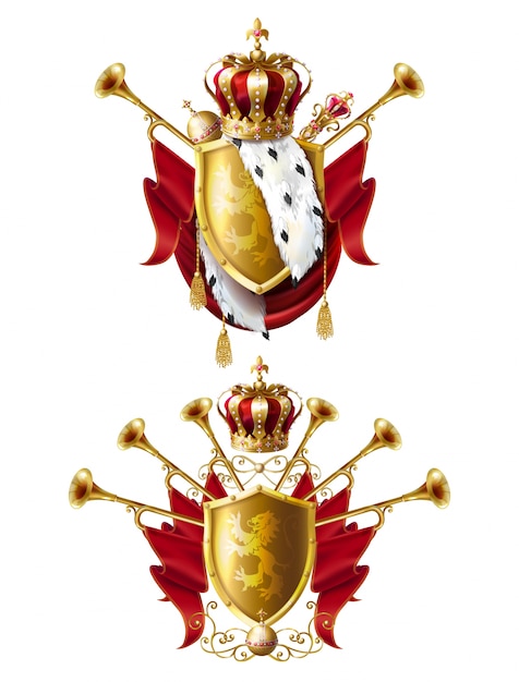 Free Vector royal crowns, scepter and orb realistic set