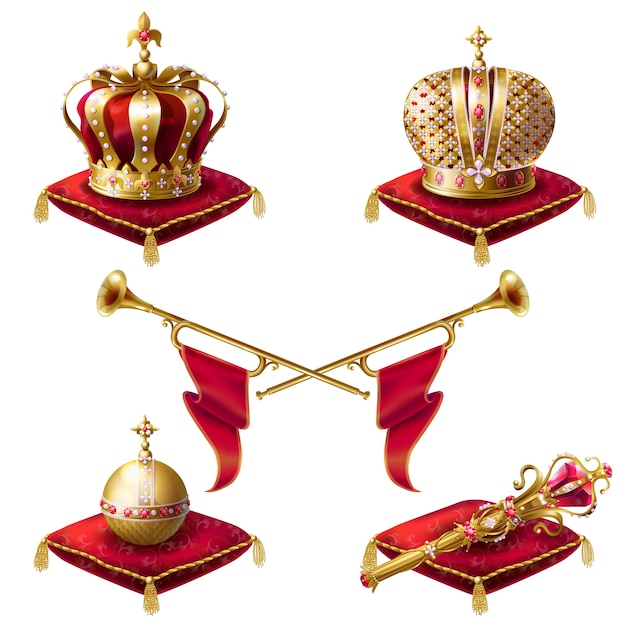 Free Vector royal crowns, scepter and orb realistic