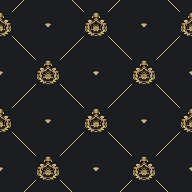 Royal wedding pattern seamless background, line and golden element on black, vector illustration