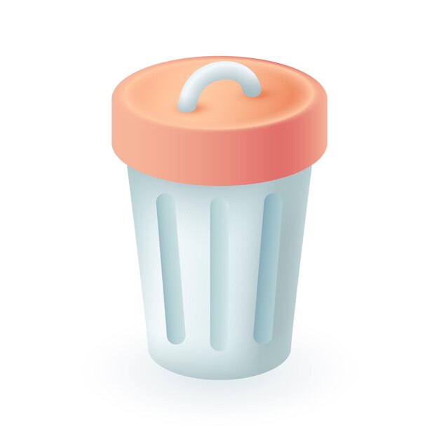 Rubbish bin with lid 3D icon. Trashcan or dustbin, metal container for garbage or junk 3D vector illustration on white background. Ecology, environment, zero waste, recycling concept