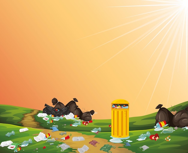 Free Vector rubbish in park scene