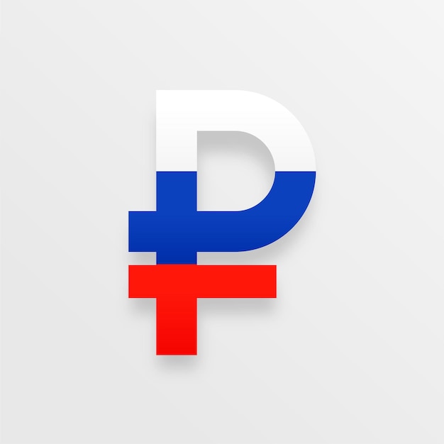 Ruble symbol with flag of russia