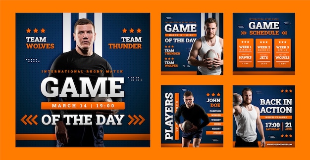 Free Vector rugby game instagram posts template