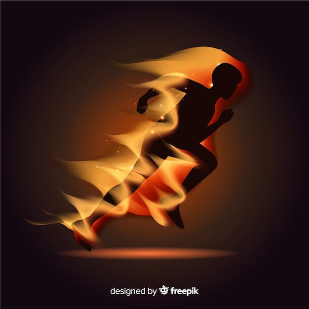 Runner silhouette in flames flat design