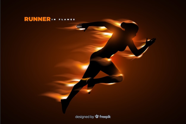 Runner silhouette in flames flat design