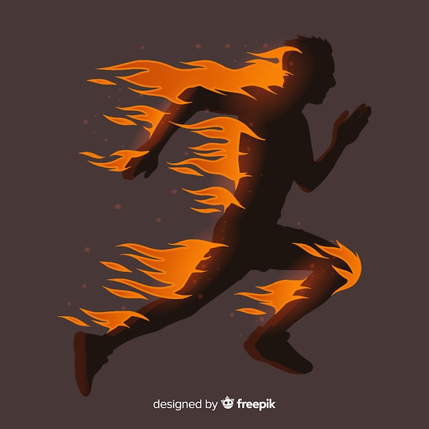 Free Vector runner silhouette in flames flat design