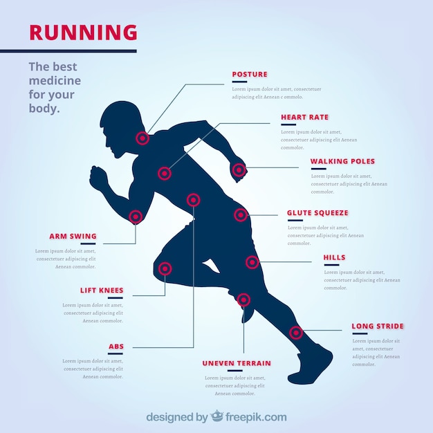 Free Vector running infographic with male silhouette and red dots