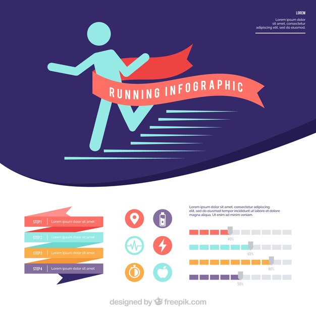 Running infographic with ribbons