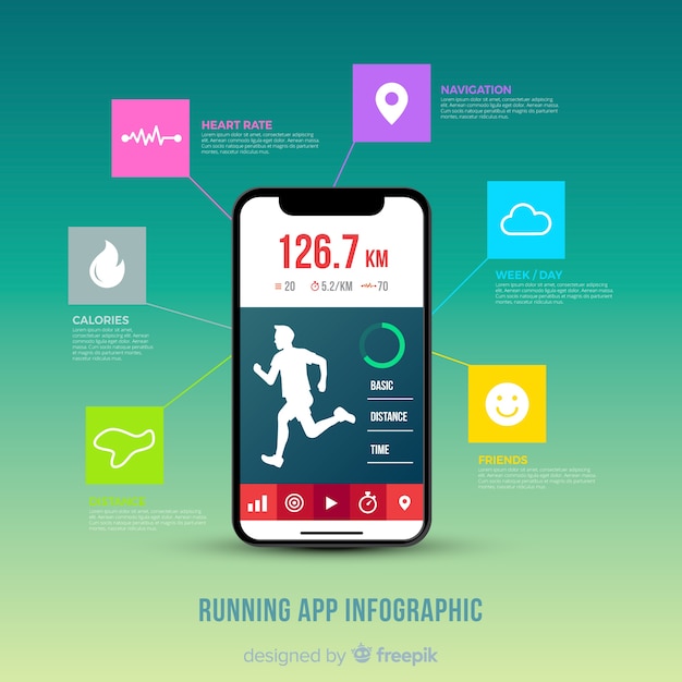 Running mobile app infographic flat style