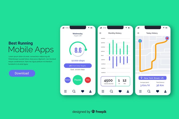 Running mobile app infographic flat style