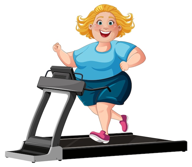 Free Vector running on treadmill overweight middleage woman