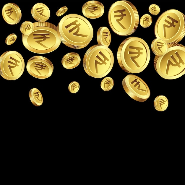 Rupee golden coins on black background