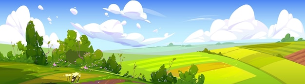 Free vector rural landscape with green agriculture fields