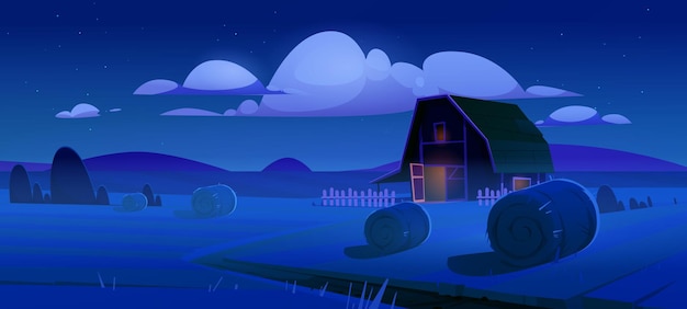 Free vector rural landscape with hay bales on field and barn