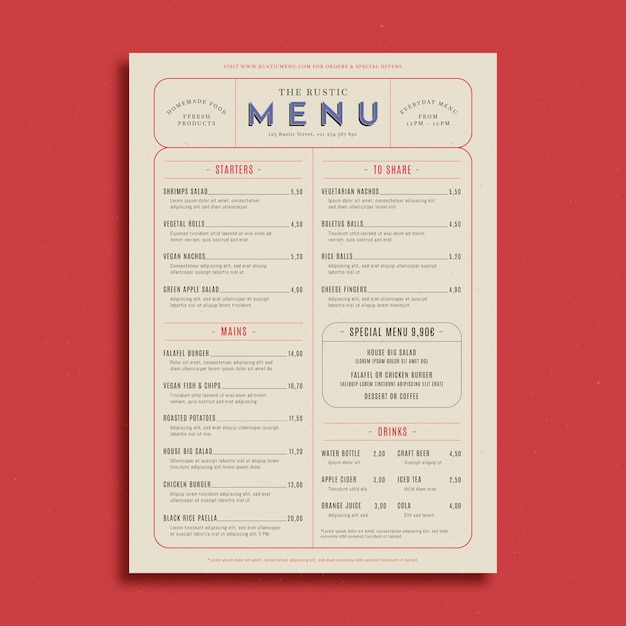 Rustic restaurant menu template