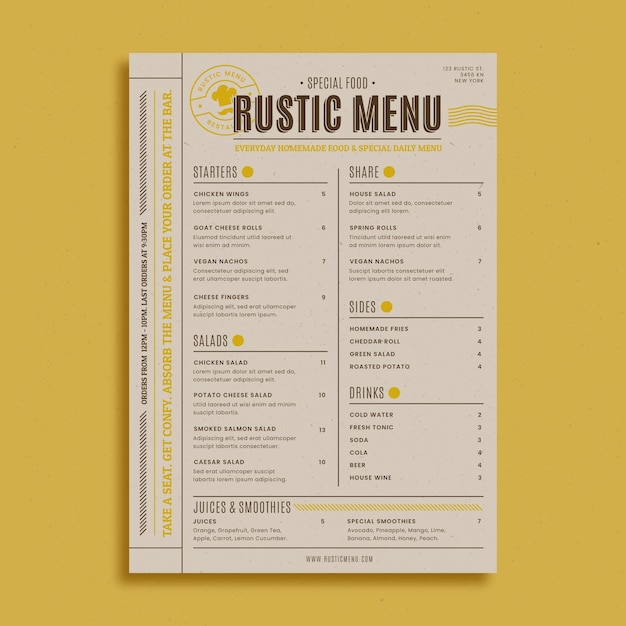 Rustic restaurant menu template