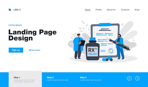 RX prescription landing page in flat style