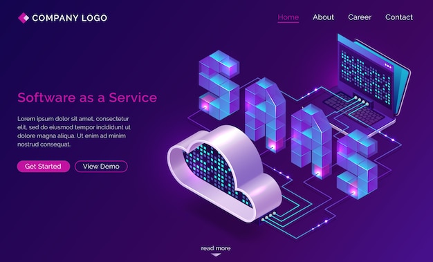 Saas, software as a service isometric landing page