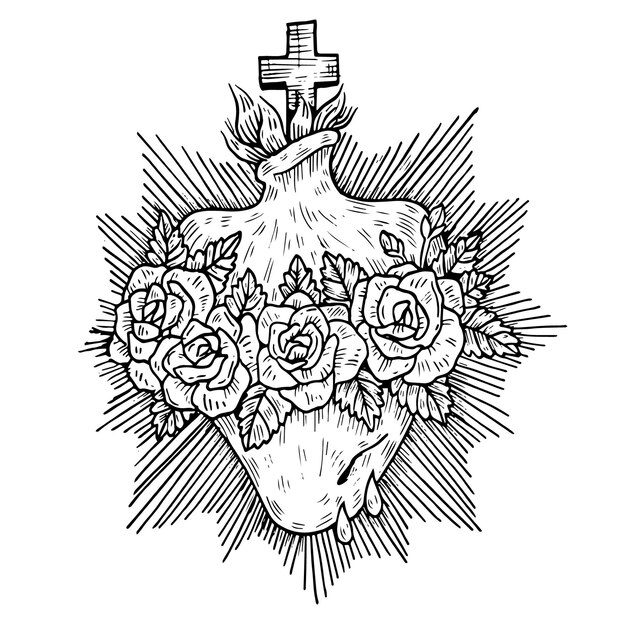 Sacred heart religious in black and white