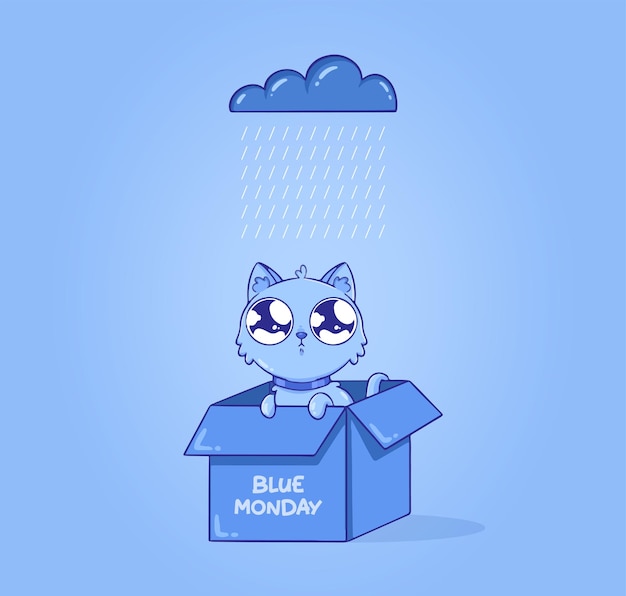 Sad cat on blue monday