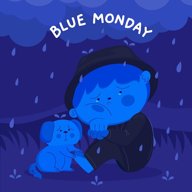 Sad character on blue monday