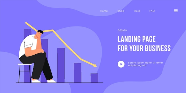 Free vector sad man worrying about financial crisis landing page template