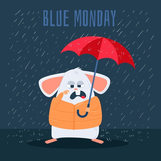 Sad mouse on blue monday