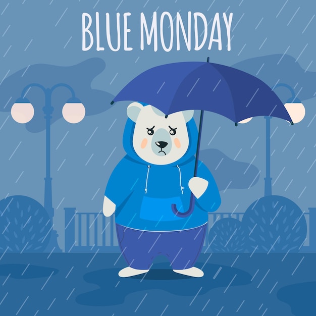 Sad polar bear on blue monday