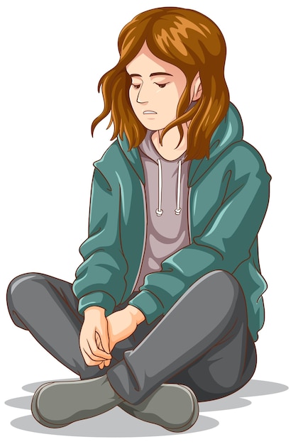 Free Vector sad teenage sitting on the floor