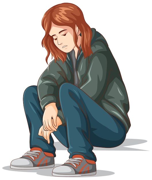 Free Vector sad teenage sitting on the floor