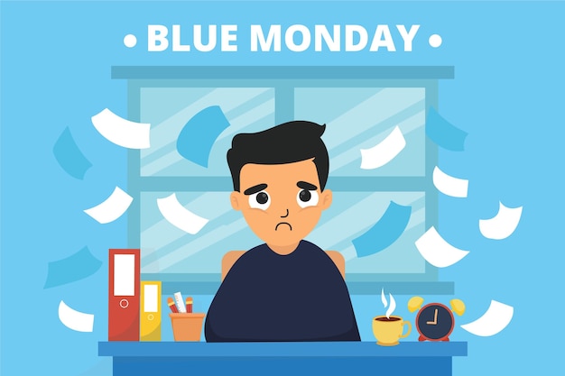 Sad young man on blue monday