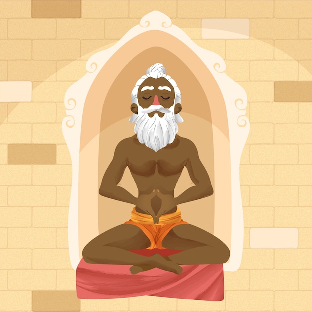 Free Vector sadhu guru meditating illustration