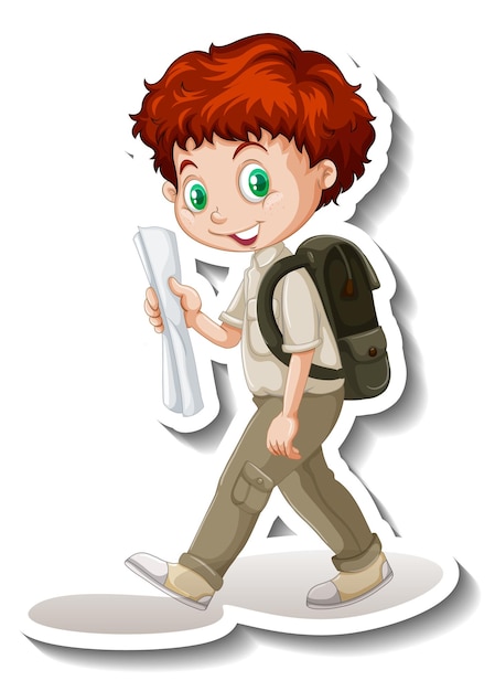 Free Vector safari boy walking pose cartoon character sticker