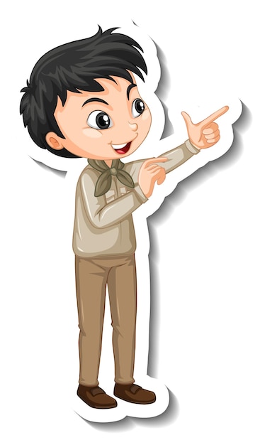 Safari boy with pointing pose cartoon character sticker