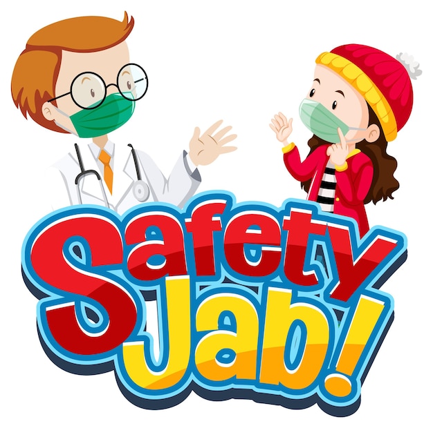 Safety Jab font with a girl meets a doctor cartoon character