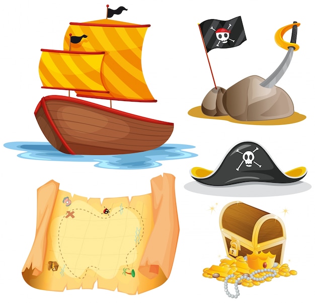 Free Vector sailboat and other pirate elements illustration