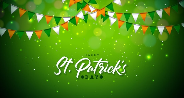 Saint Patricks Day Illustration with Irish National Color Party Flag on Shiny Green Background