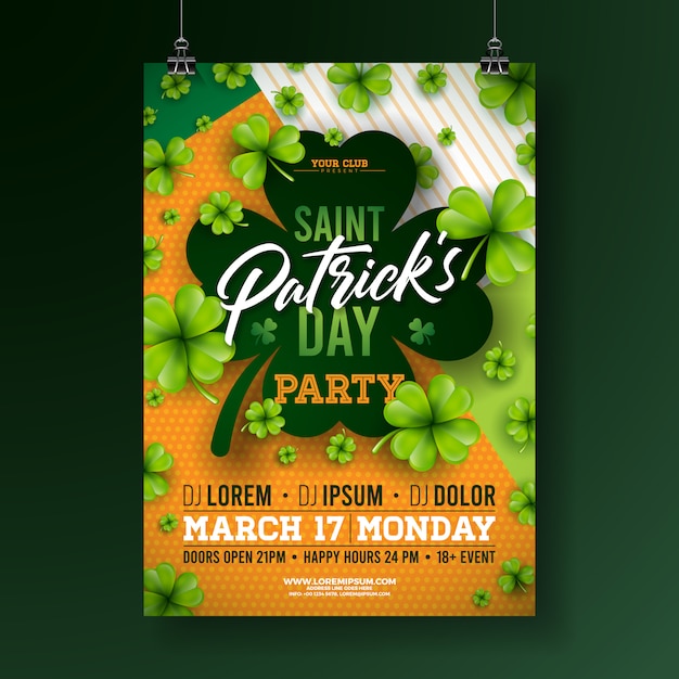 Saint Patricks Day Party Flyer with Clover and Typography